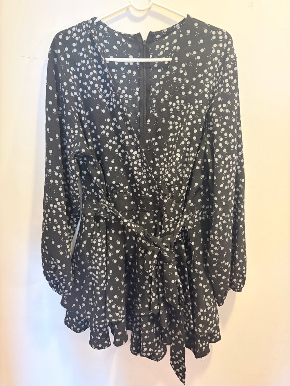 Women's Black Polka Dot Wrap Romper